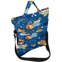 Seamless-pattern-with-nice-planes-cartoon Fold Over Handle Tote Bag