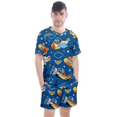 Seamless-pattern-with-nice-planes-cartoon Men s Mesh Tee And Shorts Set