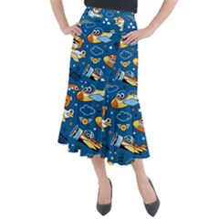 Seamless-pattern-with-nice-planes-cartoon Midi Mermaid Skirt by Jancukart