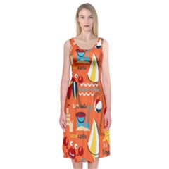 Seamless-pattern-vector-beach-holiday-theme-set Midi Sleeveless Dress by Jancukart
