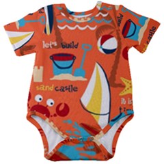 Seamless-pattern-vector-beach-holiday-theme-set Baby Short Sleeve Onesie Bodysuit by Jancukart