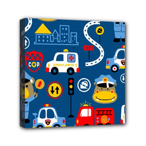 Seamless-pattern-vector-rescue-team-cartoon Mini Canvas 6  X 6  (stretched) by Jancukart