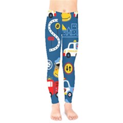 Seamless-pattern-vector-rescue-team-cartoon Kids  Leggings by Jancukart