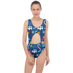 Seamless-pattern-vector-rescue-team-cartoon Center Cut Out Swimsuit