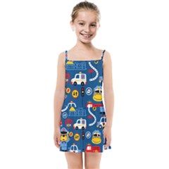 Seamless-pattern-vector-rescue-team-cartoon Kids  Summer Sun Dress by Jancukart