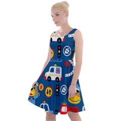 Seamless-pattern-vector-rescue-team-cartoon Knee Length Skater Dress by Jancukart