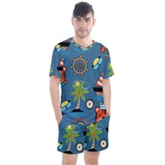 Seamless-pattern-with-sailing-cartoon Men s Mesh Tee And Shorts Set