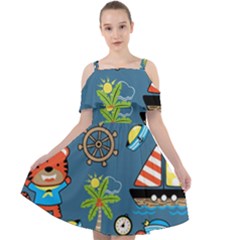 Seamless-pattern-with-sailing-cartoon Cut Out Shoulders Chiffon Dress by Jancukart