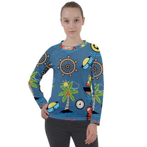 Seamless-pattern-with-sailing-cartoon Women s Long Sleeve Raglan Tee by Jancukart