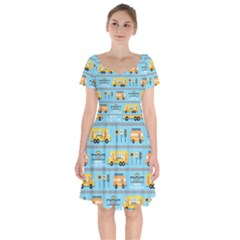 Buses-cartoon-pattern-vector Short Sleeve Bardot Dress by Jancukart