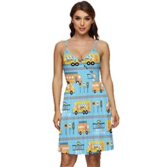 Buses-cartoon-pattern-vector V-neck Pocket Summer Dress 