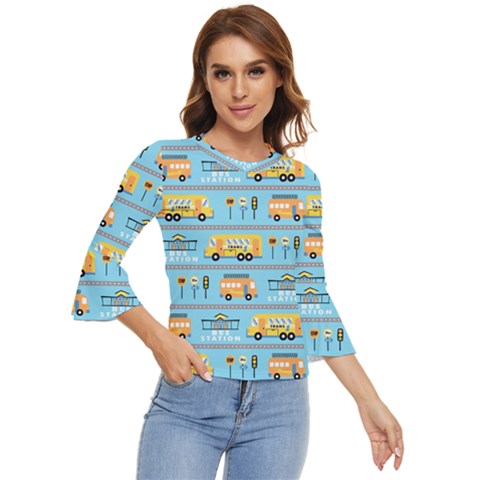 Buses-cartoon-pattern-vector Bell Sleeve Top by Jancukart