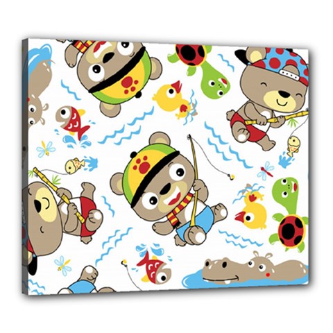 Vector-seamless-pattern-cute-fishing-animals-cartoon Canvas 24  X 20  (stretched) by Jancukart