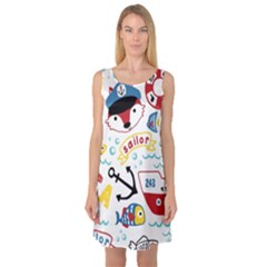 Seamless-pattern-vector-sailing-equipments-cartoon Sleeveless Satin Nightdress