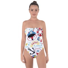 Seamless-pattern-vector-sailing-equipments-cartoon Tie Back One Piece Swimsuit