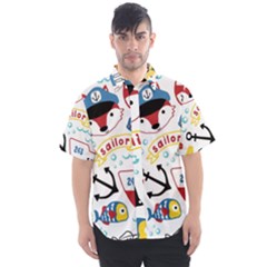 Seamless-pattern-vector-sailing-equipments-cartoon Men s Short Sleeve Shirt