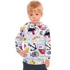 Seamless-pattern-vector-sailing-equipments-cartoon Kids  Hooded Pullover