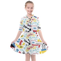 Seamless-pattern-vector-sailing-equipments-cartoon Kids  All Frills Chiffon Dress