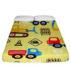 Seamless-pattern-vector-industrial-vehicle-cartoon Fitted Sheet (california King Size) by Jancukart