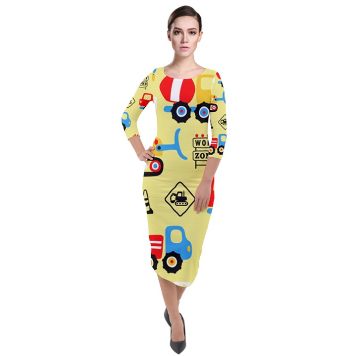 Seamless-pattern-vector-industrial-vehicle-cartoon Quarter Sleeve Midi Velour Bodycon Dress