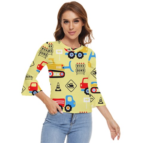 Seamless-pattern-vector-industrial-vehicle-cartoon Bell Sleeve Top by Jancukart