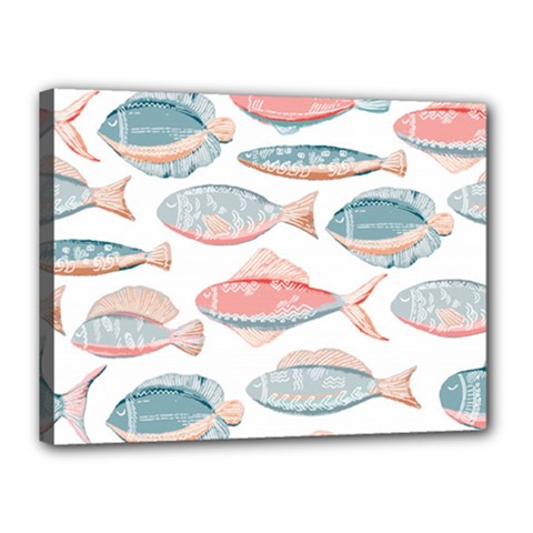 Hand-drawn-seamless-pattern-with-cute-fishes-doodle-style-pink-blue-colors Canvas 16  X 12  (stretched) by Jancukart