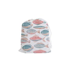 Hand-drawn-seamless-pattern-with-cute-fishes-doodle-style-pink-blue-colors Drawstring Pouch (small) by Jancukart
