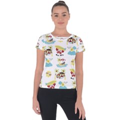 Vector-pattern-with-funny-animals-cartoon-summer-holiday-beach Short Sleeve Sports Top 