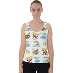 Vector-pattern-with-funny-animals-cartoon-summer-holiday-beach Velvet Tank Top by Jancukart