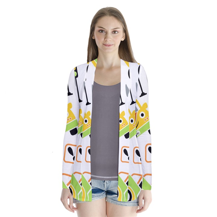 Seamless-pattern-vector-illustration-vehicles-cartoon Drape Collar Cardigan