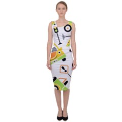 Seamless-pattern-vector-illustration-vehicles-cartoon Sleeveless Pencil Dress