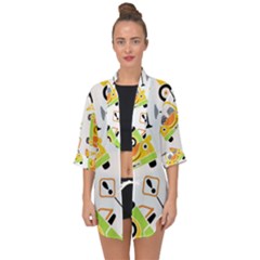 Seamless-pattern-vector-illustration-vehicles-cartoon Open Front Chiffon Kimono