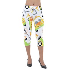 Seamless-pattern-vector-illustration-vehicles-cartoon Lightweight Velour Capri Leggings 