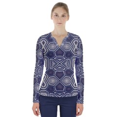 Abstract Pattern Geometric Backgrounds V-neck Long Sleeve Top by Eskimos