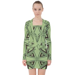 Abstract Pattern Geometric Backgrounds V-neck Bodycon Long Sleeve Dress by Eskimos