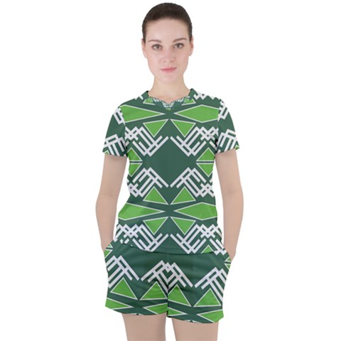 Abstract Pattern Geometric Backgrounds  Women s Tee And Shorts Set by Eskimos