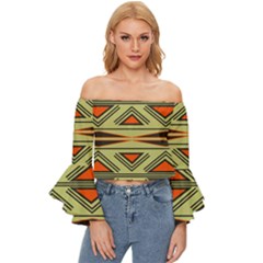 Abstract Pattern Geometric Backgrounds Off Shoulder Flutter Bell Sleeve Top