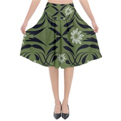 Folk Flowers Print Floral Pattern Ethnic Art Flared Midi Skirt by Eskimos