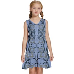 Folk Flowers Print Floral Pattern Ethnic Art Kids  Sleeveless Tiered Mini Dress by Eskimos