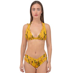 Folk Flowers Print Floral Pattern Ethnic Art Double Strap Halter Bikini Set by Eskimos