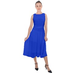 Blue Plain  Midi Tie-back Chiffon Dress
