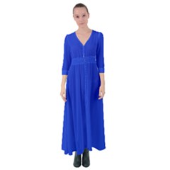 Blue Plain  Button Up Maxi Dress