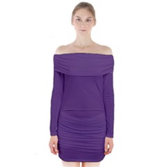 Purple Plain Long Sleeve Off Shoulder Dress by FunDressesShop