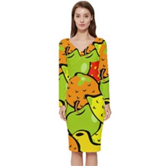 Fruit Food Wallpaper Long Sleeve V-neck Bodycon Dress  by Dutashop