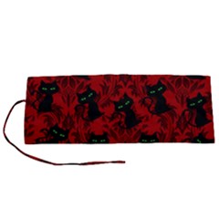 Halloween Goth Cat Pattern In Blood Red Roll Up Canvas Pencil Holder (s) by InPlainSightStyle