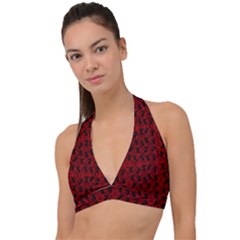 Micro Blood Red Cats Halter Plunge Bikini Top by InPlainSightStyle