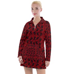 Micro Blood Red Cats Women s Long Sleeve Casual Dress by InPlainSightStyle