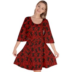 Micro Blood Red Cats Velour Kimono Dress