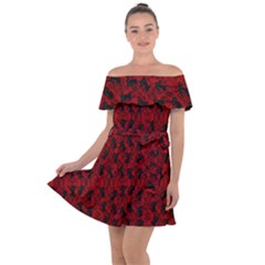 Micro Blood Red Cats Off Shoulder Velour Dress by InPlainSightStyle