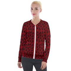 Micro Blood Red Cats Velvet Zip Up Jacket by InPlainSightStyle